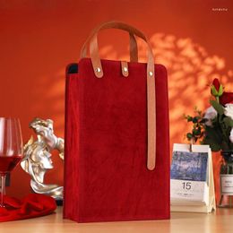 Gift Wrap High Grade Leather Flannel Red Wine Box Dual Bottle Champagne Storage Convenient Advanced Foldable Texture Portable Case