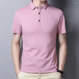 Men's Polos Fashion Short Sleeve Pink Polo Shirt Men Summer Ice Silk Mens Shirts High Quality Button Up Cotton Tops Tees Plus Size Xxxl