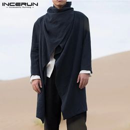 Men's Wool Blends Casual Loose Solid Tops INCERUN Men Blends Turtleneck Irregular Coats Simple Long Sleeve Top Cardigan Jackets S-5XL 231017