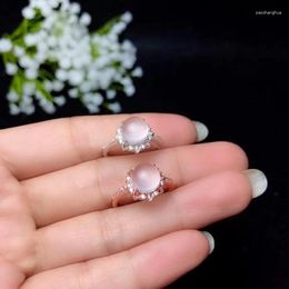 Cluster Rings Pink Rose Quartz Ring For Women Silver Jewelry Round Natural Gem Soft Color Birthday Anniversary Gift Birthstone Lucky Stone