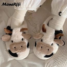 Slippers Kawaii Cow Women Shoes Winter Indoor House Warm Plush Slipper Men Couples Home Slides Platform Footwear 231017