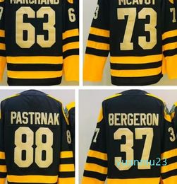 Winter Classic Patrice Bergeron Jersey David Pastrnak Brad Marchand Charlie McAvoy Hockey Jerseys Black Yellow Stitched