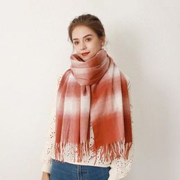 Scarves Europe Gradient Plaid Acrylic Cashmere Tassel Scarf Female Soft Warm Shawl Long Muffler