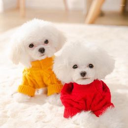 Dog Apparel Red Puppy Twist Texture Sweater Pet Solid Colour Knitwear Autumn Warm Two-Legged Coat Soft Clothes XS-XL