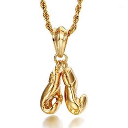 Chains Men Necklace Gold Colour Stainless Steel Hip Hop Rope Chain Pair Boxing Glove Pendant Charm Fashion Sport Fitness Jewellery 55267N