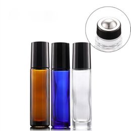 Transparent Brown Blue 10ml Roller Ball Bottle Perfume Black Steel Ball Roll On Container with Black Lids Xkelq Ihcej