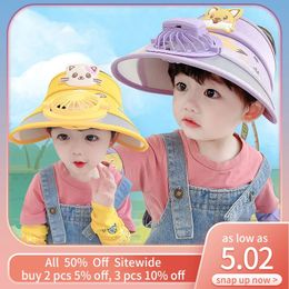 Caps Hats Creative USB Fan Sun Hat Children Summer Cool Empty Top Cap Kids UPF50 Outdoor Sunscreen Sunshade Bonnet Cartoon Baby Visors 231017