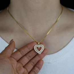 Valentines Day Gift 41 10CM Box Chain Micro Pave Baguette CZ Heart Shaped Pendant Iced Out Bling Jewellery Necklace For Women Chains258V