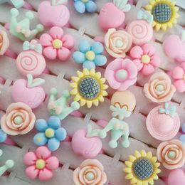 20pcs/lot Cartoon Sunflower Crown Bow pink cluster ring Set for Girls - Mix Finger Jewelry (No Box)