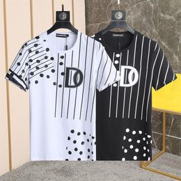 DSQ PHANTOM TURTLE Mens Designer T shirt Italian Milan Fashion Polka Dot with Striped Print T-shirt Summer Black White T-shirt Hip289S