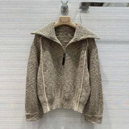 Women's Sweaters Fall Fashion Zipper Turn-down Collar Casual Lazy Loose Cashmere Blends Sweater Women Two Colours Sweet Knitted Cardigans
