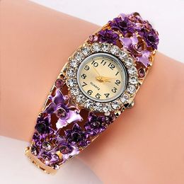Other Watche s Stainless Steel Quartz Watch Women Fashion Flower Vintage Bangle Elegant Wristwatch zegarek damski 231016