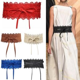 Belts Women Floral Lace Belt Bowknot Wide Corset Waist Band Self Tie Cummerbunds Strap Tie-up Dress Solid Colour Waistband