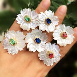 Stud Earrings Natural Shell Flower Earring Ellipse Crystal Cubic Zirconia Stone Gold Color Beach For Women Fashion Jewelry 2023