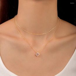 Chains Simple Crystal Stone Square Pendant Clavicle Necklace For Women Geometry Alloy Double Party Jewellery 24056