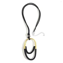 Pendant Necklaces Amorcome Fashion Leather Rope Long Necklace For Women Double Circle Statement Jewellery Collier Femme