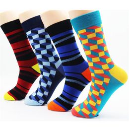 New winter men's funky cotton stripe Colourful socks high quality mens dress socks fashion skateboard 4 pairs284r