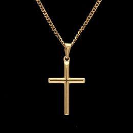 Mens Stainless Steel Cross Pendant Necklace with 60cm Cuban Link Chain or Gold Plated Box Chain New Fashion Hip Hop Necklaces Jewe244x