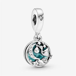 New Arrival 100% 925 Sterling Silver Stork & Twinkling Stars Dangle Charm Fit Original European Charm Bracelet Fashion Jewellery Acc316D