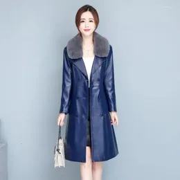 Women's Leather M-6XL Woman Sheepskin OverCoat Spring Autumn Winter 2023 Fashion Fur Collar Warm Thick Slim Long Sheep Coat Female