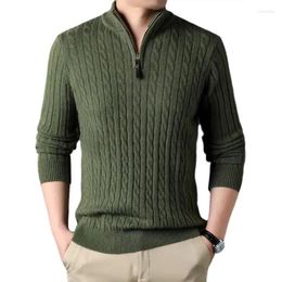Men's Sweaters 2023 Winter Mens Sweater Slim Fit Casual Knitted Half Zipper Turtleneck Warm Pullover Mock Neck Polo Bottoming Jumper