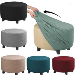 Chair Covers 1Pc All Inclusive Round Ottoman Cover Spandex Elastic Footstool 360 Degree Protector For Living Room Easy Instal