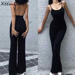 Women's Jumpsuits Rompers Xeemilo Sexy Backless Spaghetti Strap Jumpsuit Woman Summer Black Skinny Bodycon Bodysuit Pants Holiday Ladies Casual JumpsuitsL231017