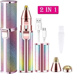 Eyebrow Trimmer 2 IN 1 Hair Remover for Women Painless Portable Lady Shaver With LED Ligh For Peach FuzzLipsChinArmpit 231016