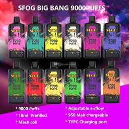 new SFOG big bang disposable pods 9000puffs 18ml Prefilled ecigs box mod rechargeable e-cigarettes 12 Colours Vapours pen