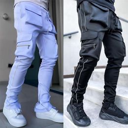 Cargo Pants Men's Skinny Pencil Pants with Multiple Pockets Outdoor Sports Fitness Male Jogging Training Gym Slim293D