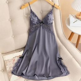 Women's Sleepwear Gown Nightdress Satin Nightwear Nightgown Homewear Lingerie Female Lace Sexy Dress Chemise Summer Women Dressing