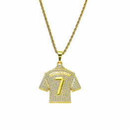 Mens Hip Hop number 7 Jersey Designer Pendant Necklace Exaggerate Full Diamond Crystal 18K Gold 75cm Twist Chain Long Necklaces Jewellery