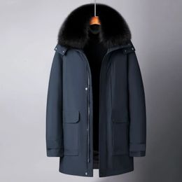 Men's Down Parkas Arrival Fashion Men Winter Warm Mid Length Men's White Duck Down Detachable Hat with Fur Collar Down Jacket Size S-3XL 4XL 231017