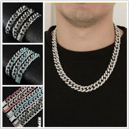 3 Colors 13mm Hiphop Mens Full Red Diamond Cuban Link Chain Necklace Bracelet guys Bling Curb Choker Chains Miami Rapper Jewelry f312s