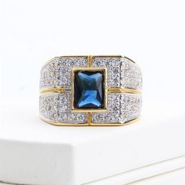 Natural Moissanite Gemstone 14K White Gold And Ring For Men Anillos De Hip Hop Bizuteria Wedding Rock Diamond Box Cluster Rings251q