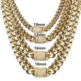 Chains 6-18mm Wide Stainless Steel Cuban Miami Necklaces CZ Zircon Box Lock Big Heavy Gold Chain For Men Hip Hop Rapper JewelryCha301N