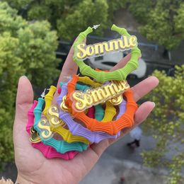 Hoop Huggie 3UMeter Colorful Hoop Customized Name Earrings Women 40mm 70mm Summer Travel Personalized Earrings Gift 231016