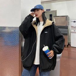 Women's Jackets Double Side Women Hooded Streetwear Boyfriend Outerwear Retro Baseball Loose Harajuku Cargo Coats Ins