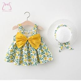 Girl's Dresses 2Pcs/Set Sweet Flowers Kids Costume Baby Girl Summer Thin Breathable born Bow Dresses Toddler Children Clothes 0 To 3 Years 231016