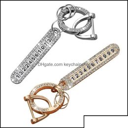 Keychains Lanyards Keychains Fashion Accessories 2022 Keychain Luxury Arrivals Car Rhinestones Anti-Lost Phone Number Key Pendant Dr Dh2K3