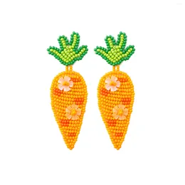 Dangle Earrings HAPPY EASTER Wide Leaf Carrot Beaded Spring Drop Sequin & Jewellery For Vegan Cook Orange