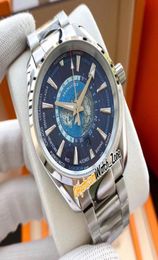 New Aqua Terra 150m 22010432203001 Universal Map Blue Dial Autoamtic Mens Watch SS Steel Bracelet Watches Limited Edition Wat3465690
