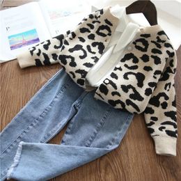 Kardigan Autumn Girls Fashion Leopad Swaters Baby Children Kids Kniting Shirt Cardigan 231017