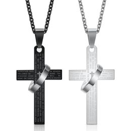 Pendant Necklaces Fashion Stainless Steel Christian Bible Prayer Cross Men Necklace Charming Gifts Jewelry239u