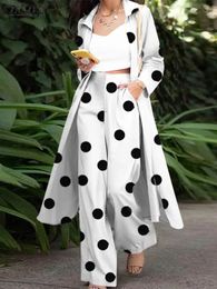 Women s Two Piece Pant Polka Dot Matching Sets ZANZEA Fashion Print Tracksuit 2PCS Long Sleeve Blouses Female Urban Outifits Oversized 231017