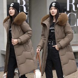 Mulheres para baixo parkas jaqueta de algodão casaco de inverno com capuz gola de pele grande grosso longo outerwear moda acolchoada 231017