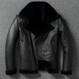 Men's Leather Faux Leather Thick Wool Warm Coat Diagonal Zip Fur Collar Men's Leather Jacket Black Winter Coat European Size 231016