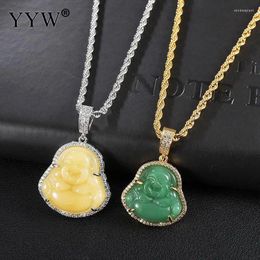 Pendant Necklaces Smiling Buddha Gemstone Stainless Steel Necklace Carved Chinese Amulet Chain For Women Men Buddhist Trendy Gift Jewelry