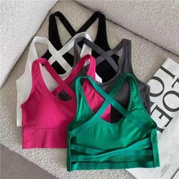 Yoga Outfit Gym Sportswear Woman Bra Push Up Crop Top Open Back Spicy Girl Cross Strap Tank Feminine Beauty Wrap Chest