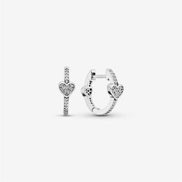 Authentic 100% 925 Sterling Silver Pave Heart Hoop Earrings Fashion Women Earrings Jewelry Accessories238b